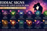 Zodiac signs ranked by love luck in 2026 showing Libra, Taurus, Cancer, Scorpio, Pisces, and Virgo as the luckiest signs in romance