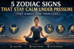 5 zodiac signs that stay calm under pressure featuring Capricorn, Taurus, Scorpio, Virgo, and Aquarius with a peaceful astrology-themed background